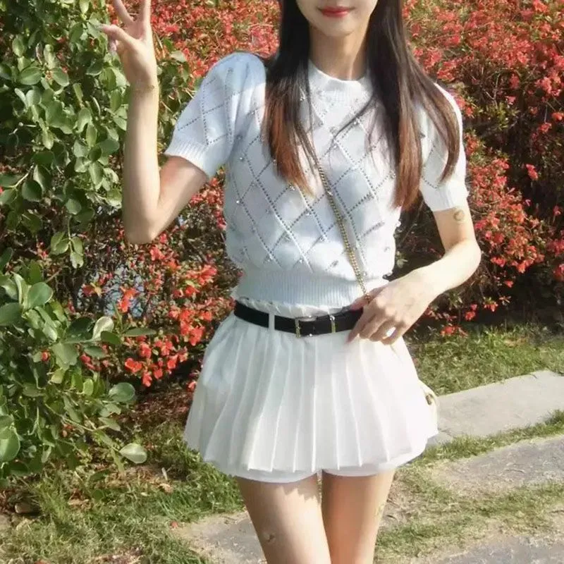 Sports Cheerleading JK Slimming A line Pleated Golf Tennis Half Body Skirt With Belt