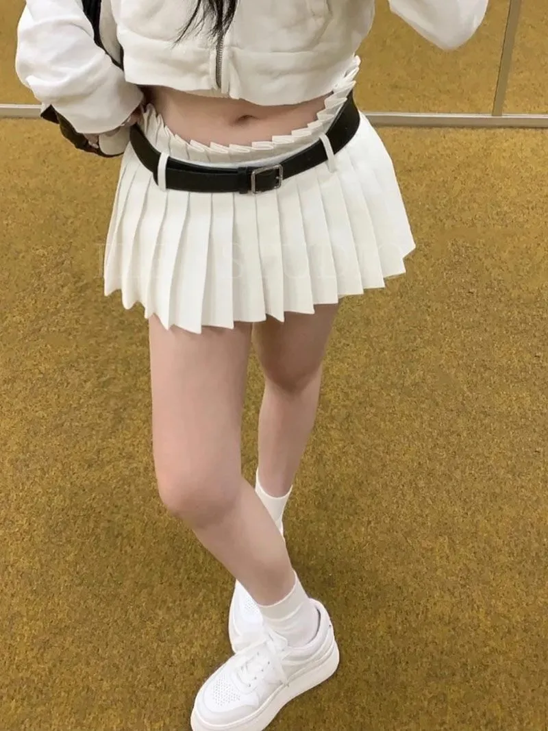 Sports Cheerleading JK Slimming A line Pleated Golf Tennis Half Body Skirt With Belt