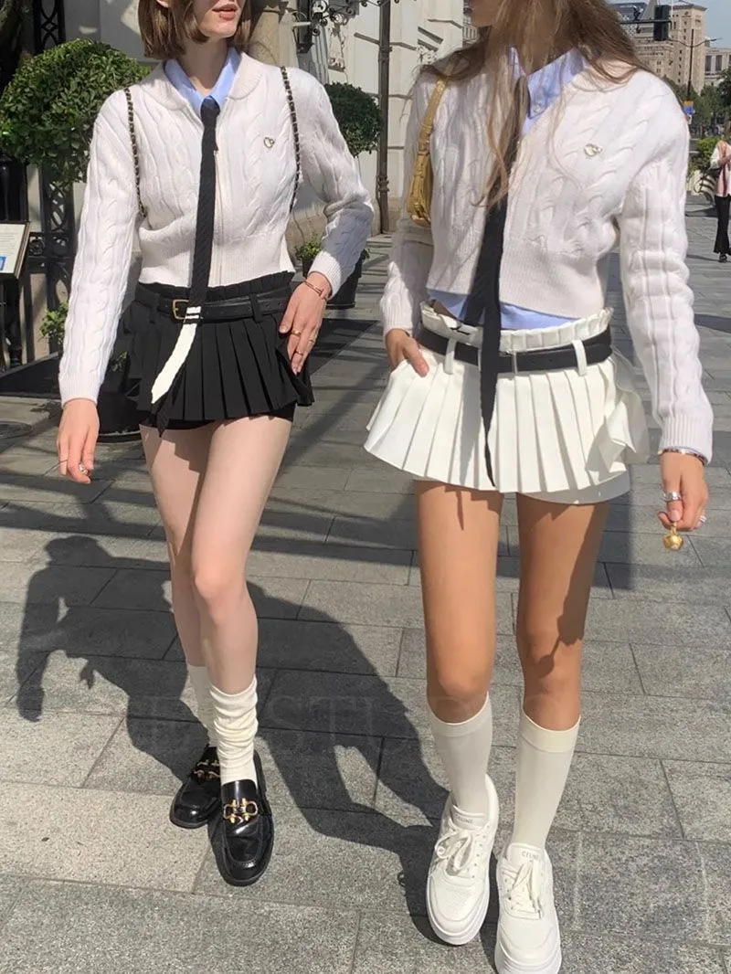 Sports Cheerleading JK Slimming A line Pleated Golf Tennis Half Body Skirt With Belt