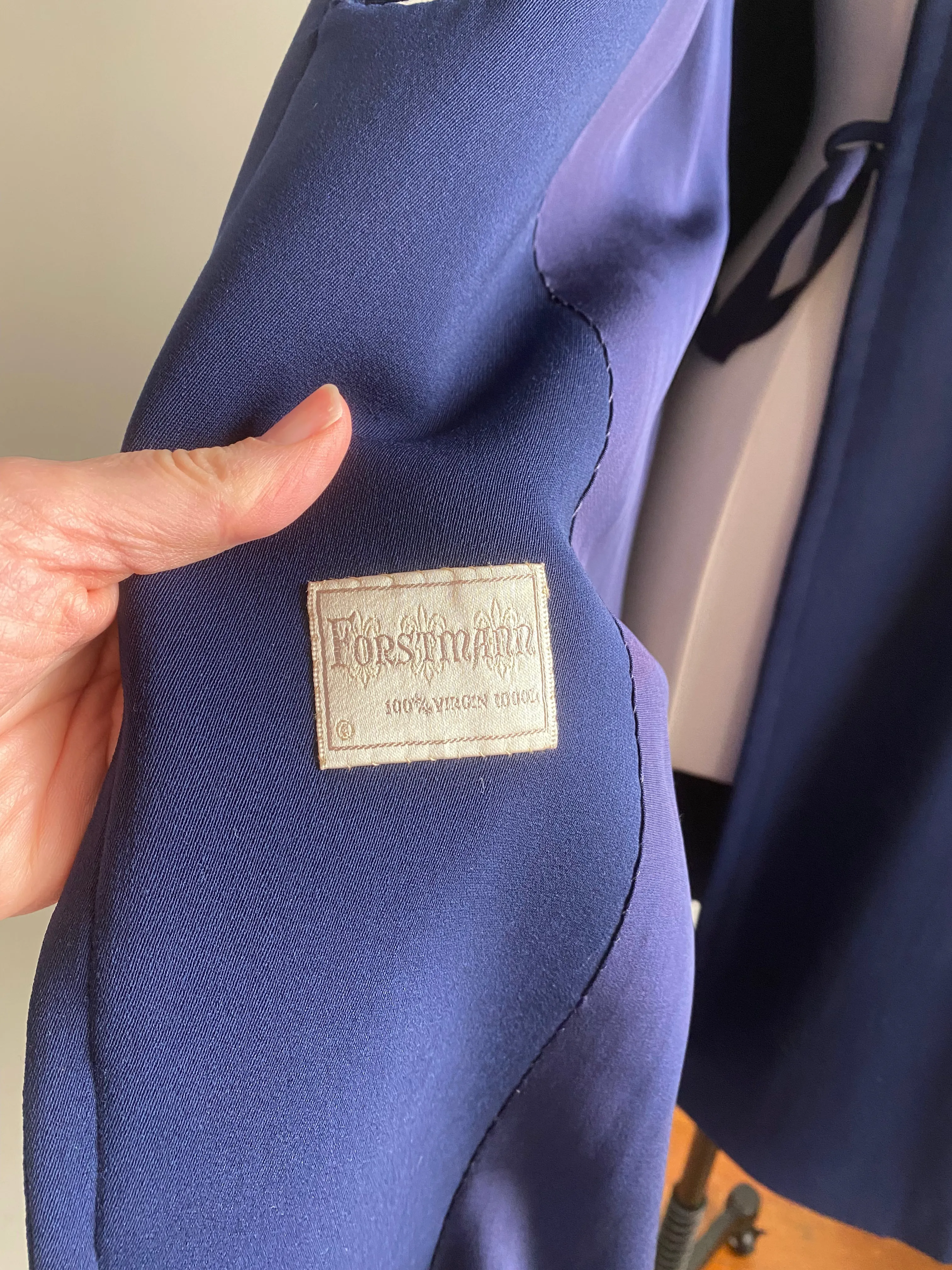 Tailored 1940's Navy Blue Wool Gabardine Princess Coat / ML
