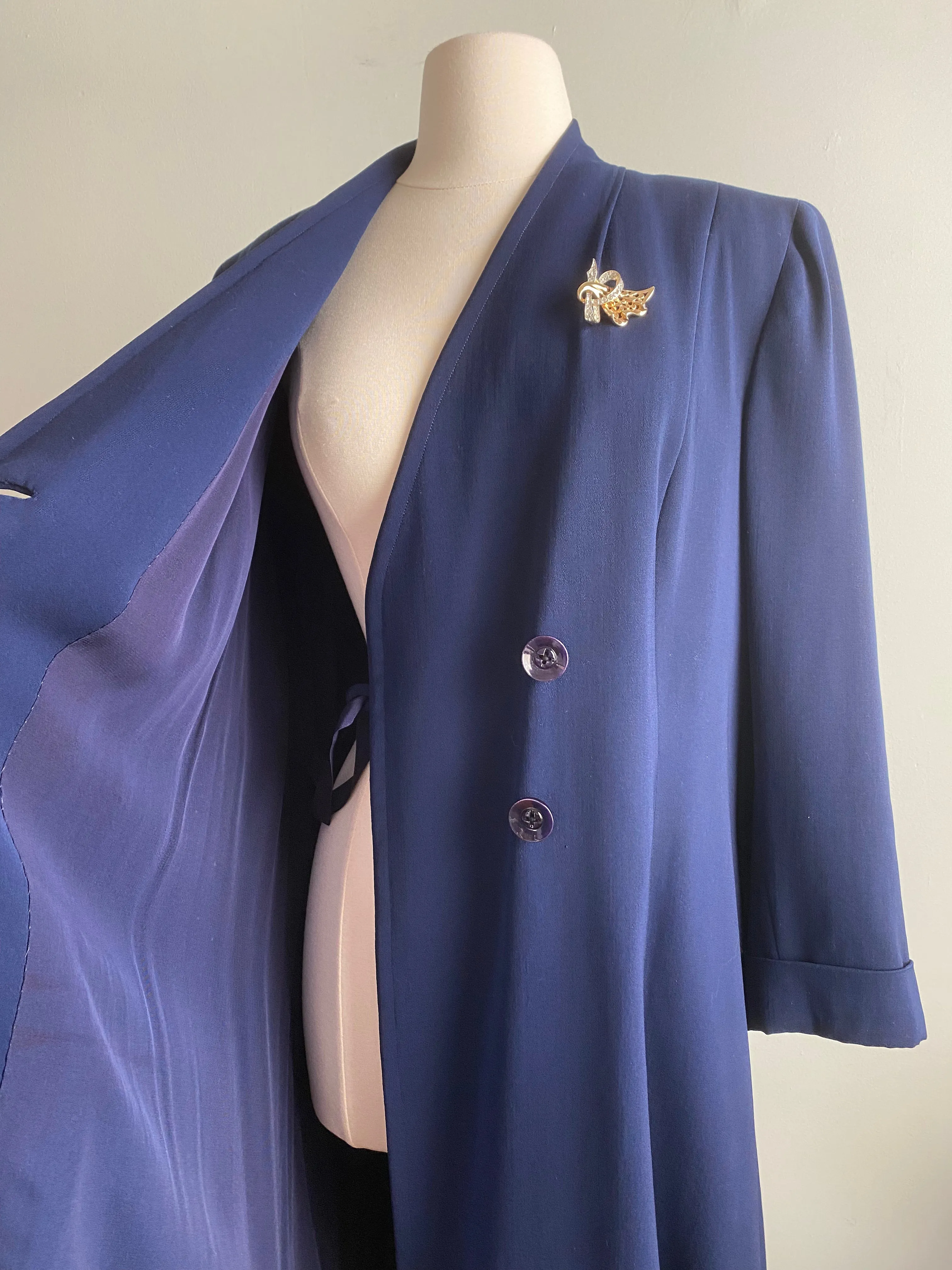 Tailored 1940's Navy Blue Wool Gabardine Princess Coat / ML