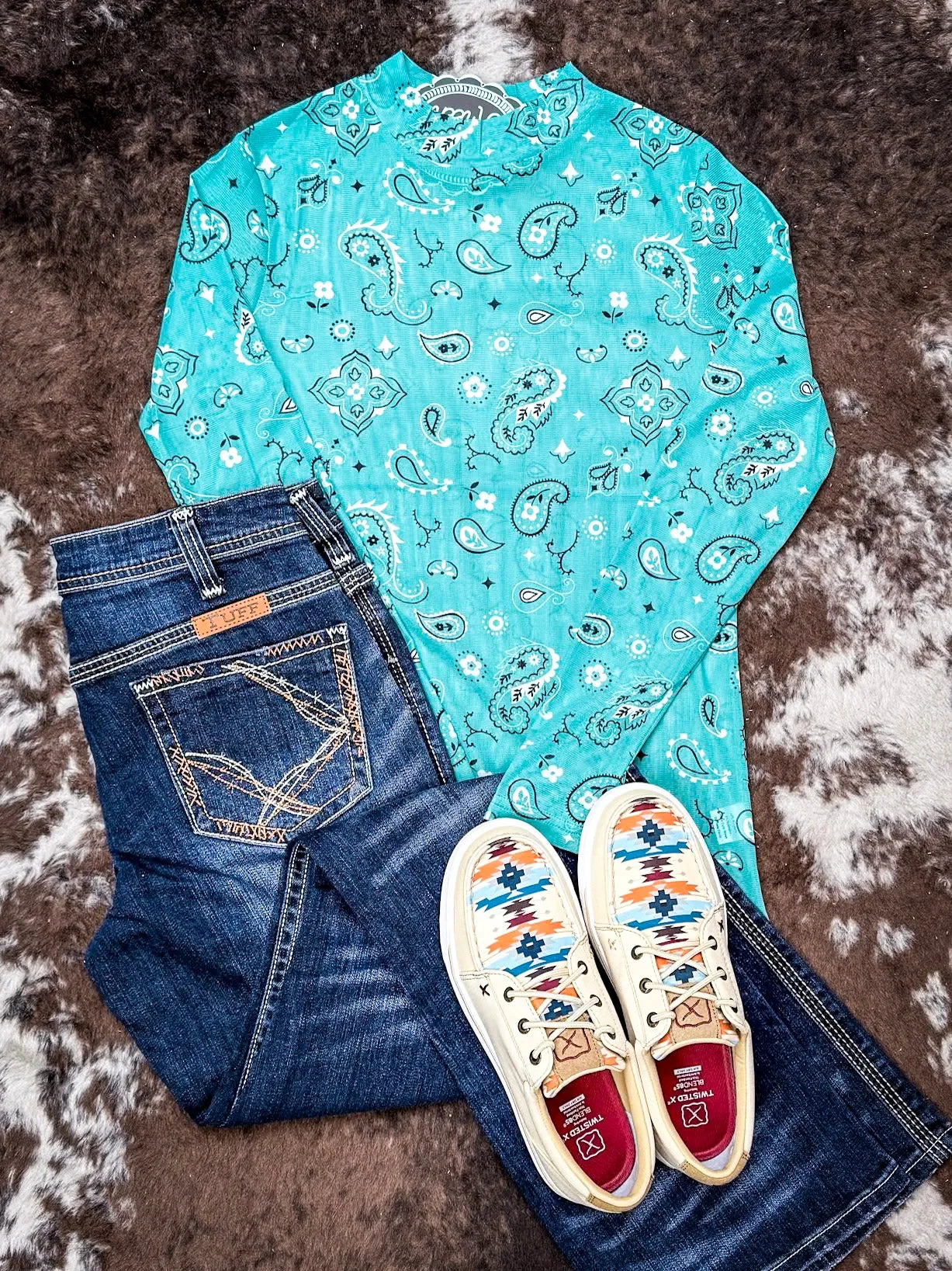 The Bandana Babe Mesh Top – Turquoise Long Sleeve