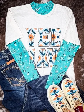 The Bandana Babe Mesh Top – Turquoise Long Sleeve