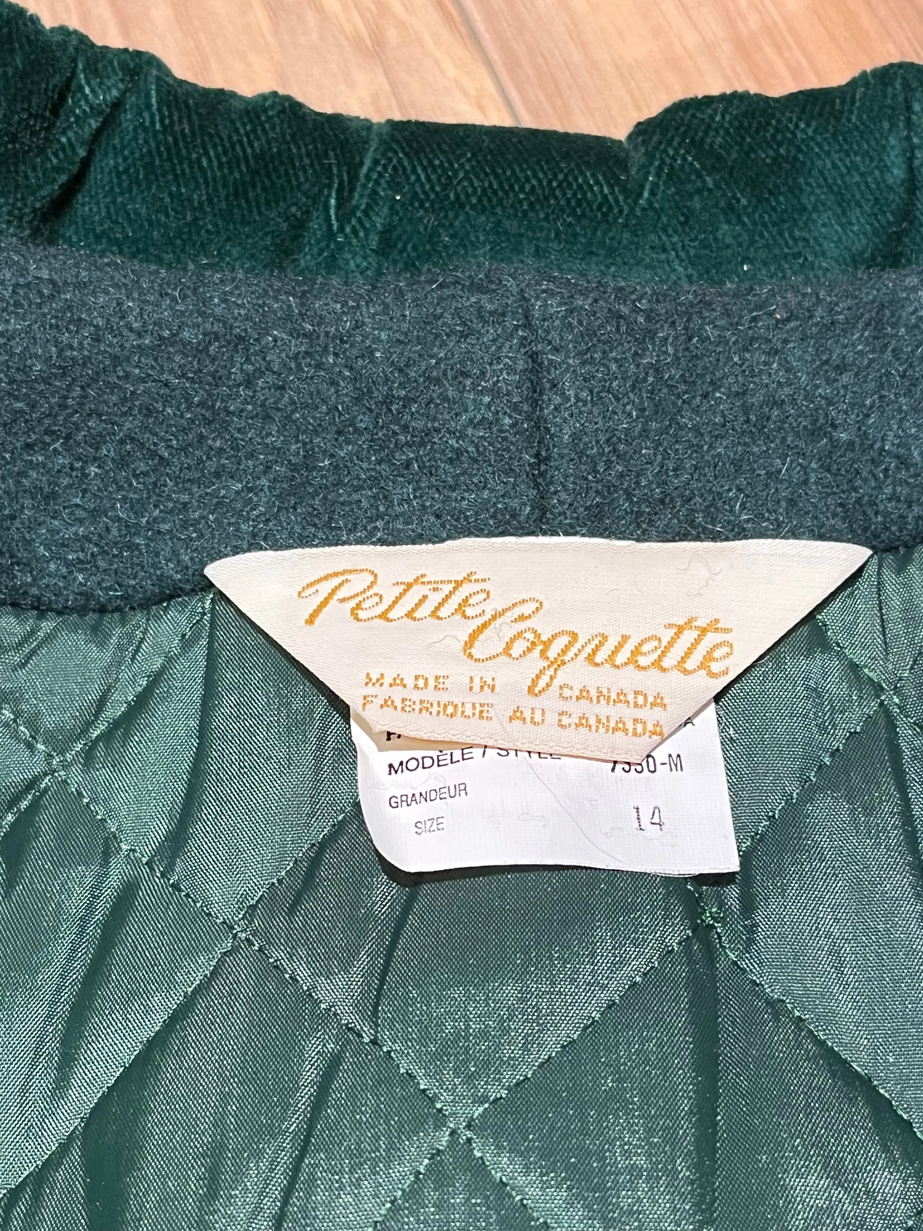 Vintage Coquette Dark Green Wool Coat, Made in Canada, Chest 42”