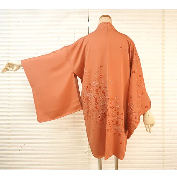 Vintage Haori Kimono Jacket Silk, Dusty Pink base, Lucky Treasure Symbols