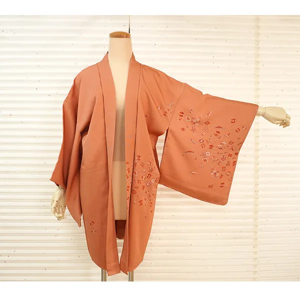 Vintage Haori Kimono Jacket Silk, Dusty Pink base, Lucky Treasure Symbols