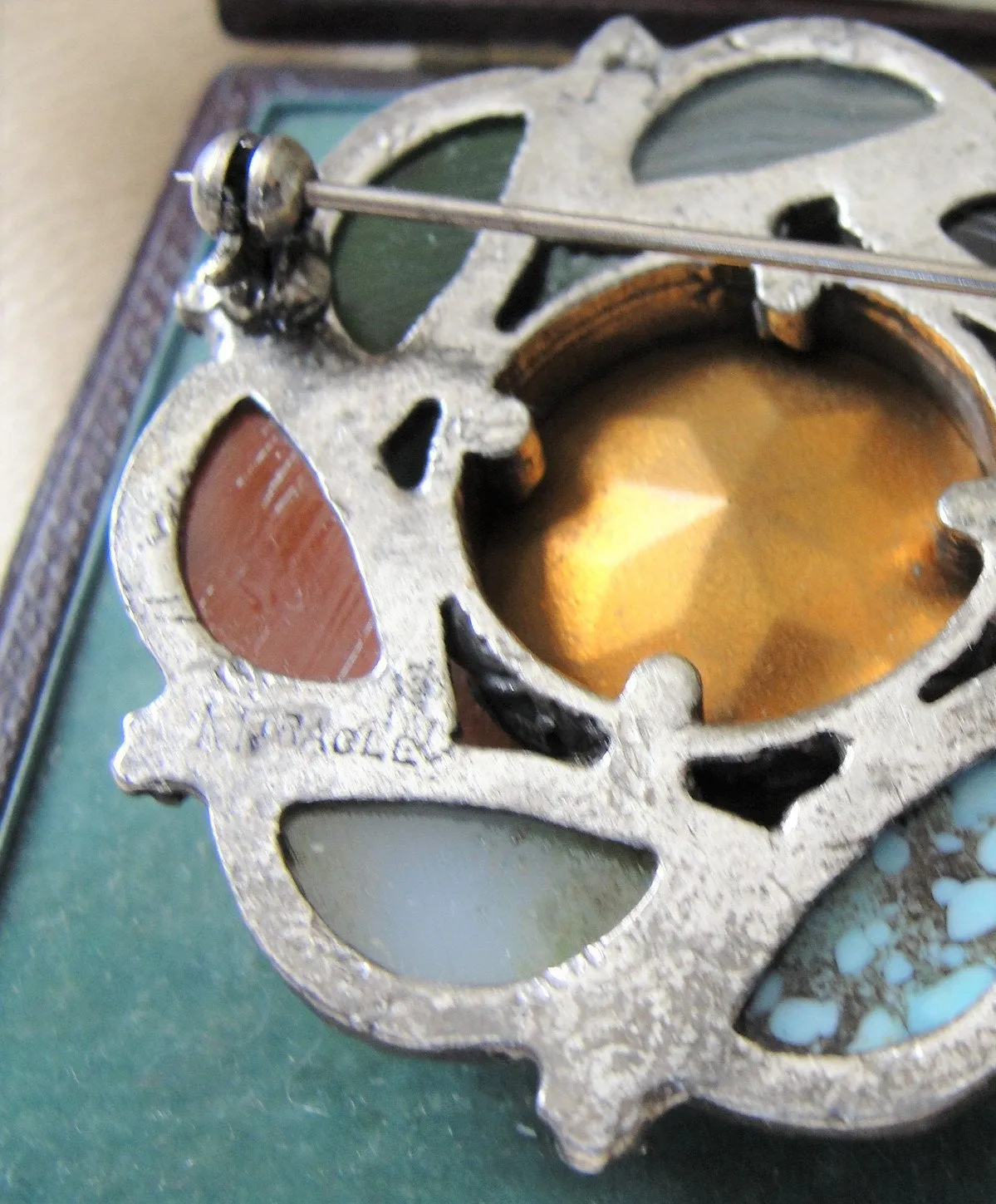 Vintage SCOTTISH Brooch,Large Faceted Cairngorm Stone,Agate Paste Glass Stones,Beautiful Colors,Large Scottish Pin,Antique Scottish Jewelry