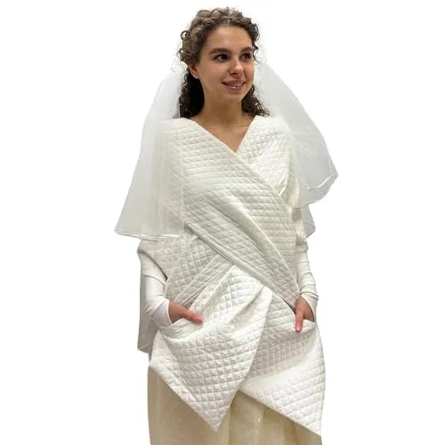 Wedding Winter Cape for Bride Scarf With Pockets for Women Long Lagre Wide Cape Puffer 20x80 inch with 2 pocket and Belt Around shoulders wrap Winter Quilted Shawl Warm Padded Down Puffy Scarves  Handmade Products
