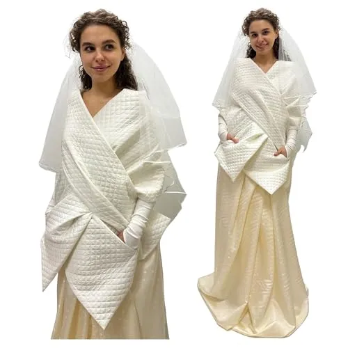 Wedding Winter Cape for Bride Scarf With Pockets for Women Long Lagre Wide Cape Puffer 20x80 inch with 2 pocket and Belt Around shoulders wrap Winter Quilted Shawl Warm Padded Down Puffy Scarves  Handmade Products