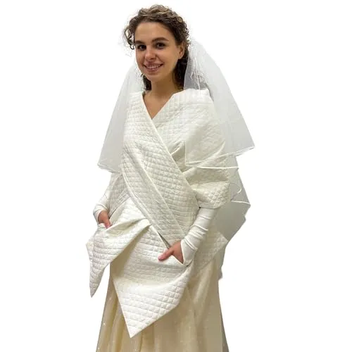 Wedding Winter Cape for Bride Scarf With Pockets for Women Long Lagre Wide Cape Puffer 20x80 inch with 2 pocket and Belt Around shoulders wrap Winter Quilted Shawl Warm Padded Down Puffy Scarves  Handmade Products