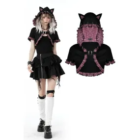 Women's Gothic Lolita Pink Plaid Cape with Cat Ear Hood