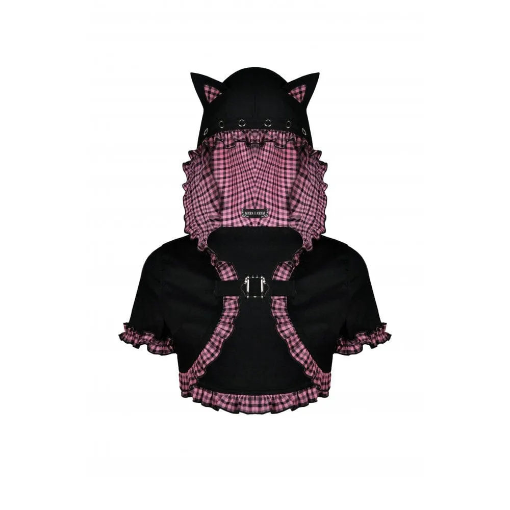 Women's Gothic Lolita Pink Plaid Cape with Cat Ear Hood