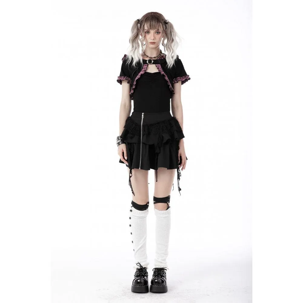 Women's Gothic Lolita Pink Plaid Cape with Cat Ear Hood