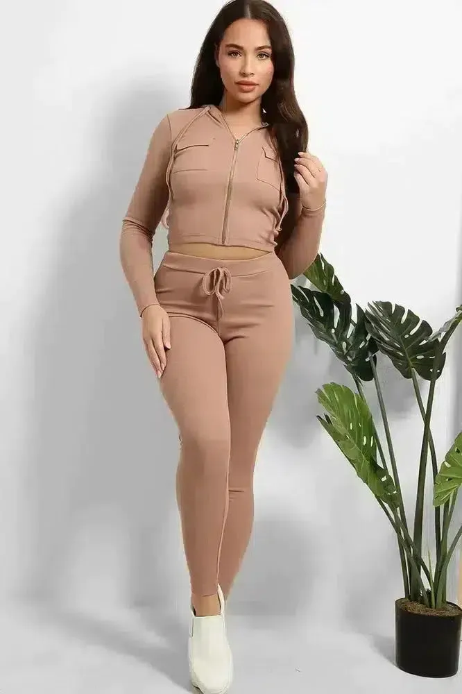 Zipped Cropped Hoodie Top And Leggings Set