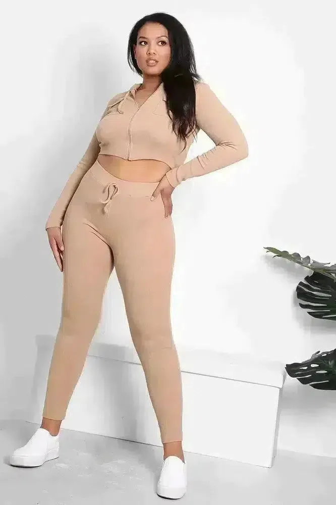 Zipped Cropped Hoodie Top And Leggings Set