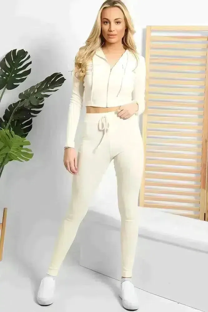 Zipped Cropped Hoodie Top And Leggings Set