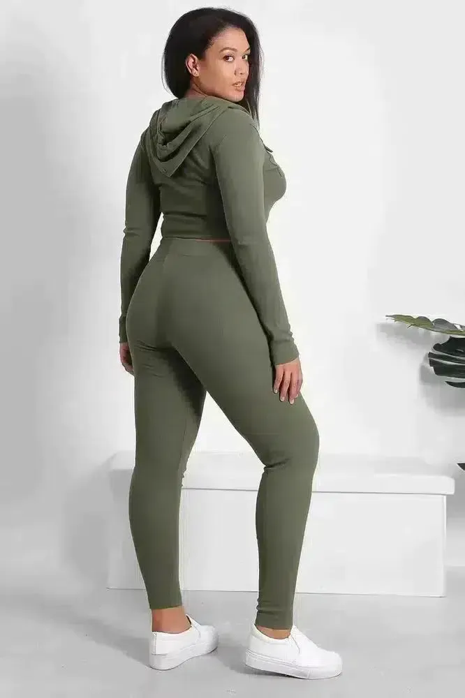 Zipped Cropped Hoodie Top And Leggings Set