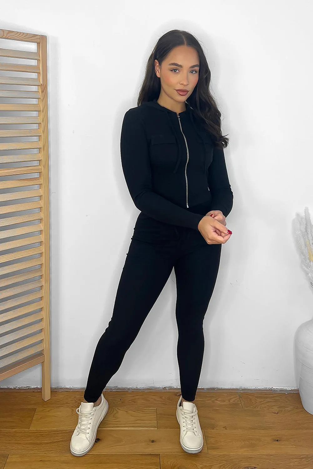 Zipped Cropped Hoodie Top And Leggings Set