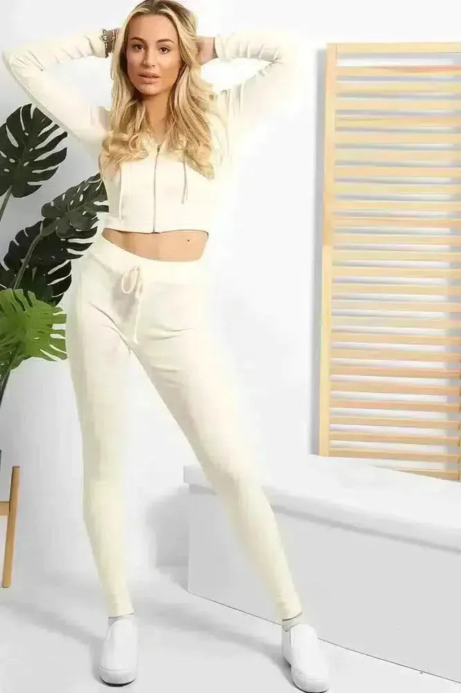 Zipped Cropped Hoodie Top And Leggings Set