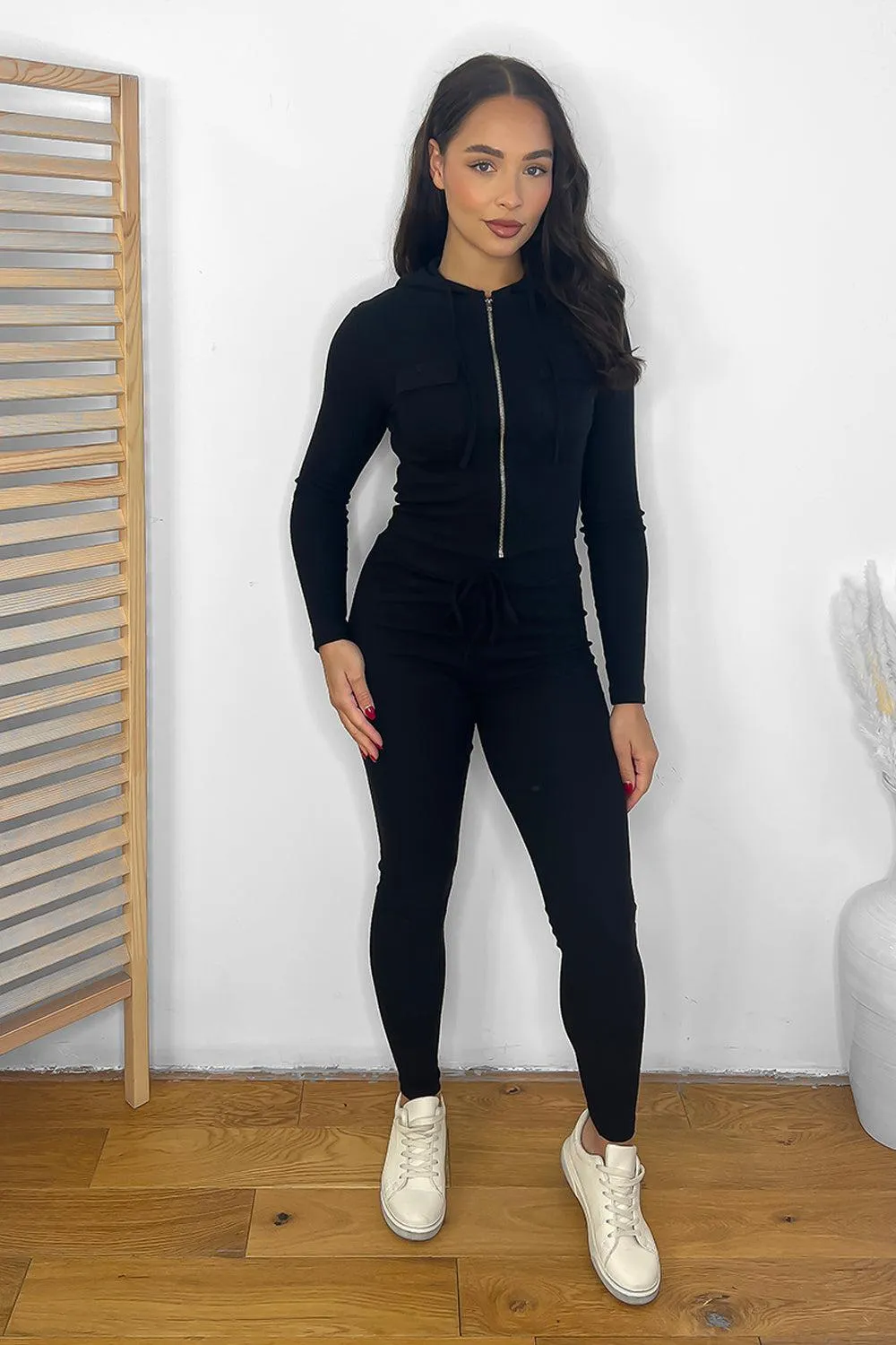 Zipped Cropped Hoodie Top And Leggings Set