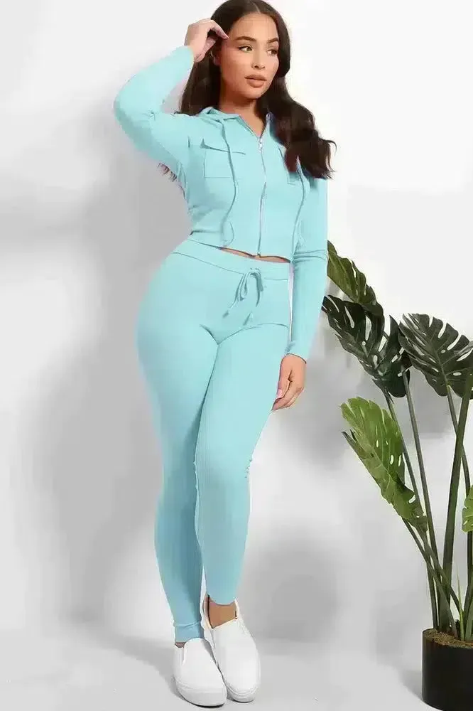 Zipped Cropped Hoodie Top And Leggings Set