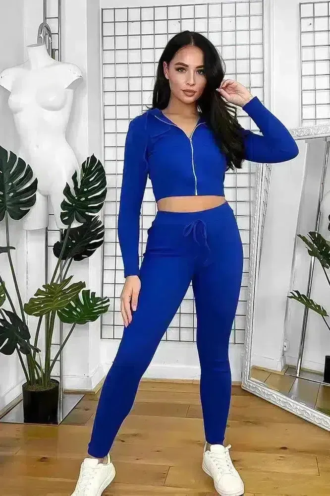 Zipped Cropped Hoodie Top And Leggings Set