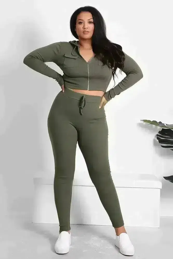 Zipped Cropped Hoodie Top And Leggings Set