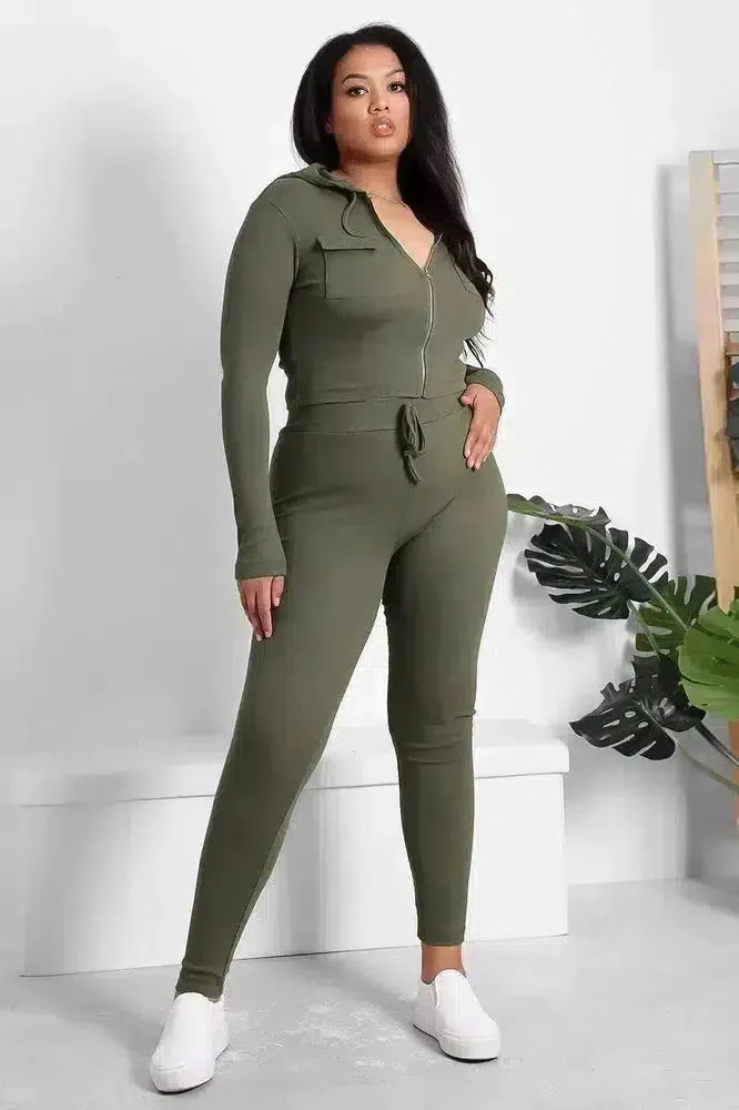 Zipped Cropped Hoodie Top And Leggings Set